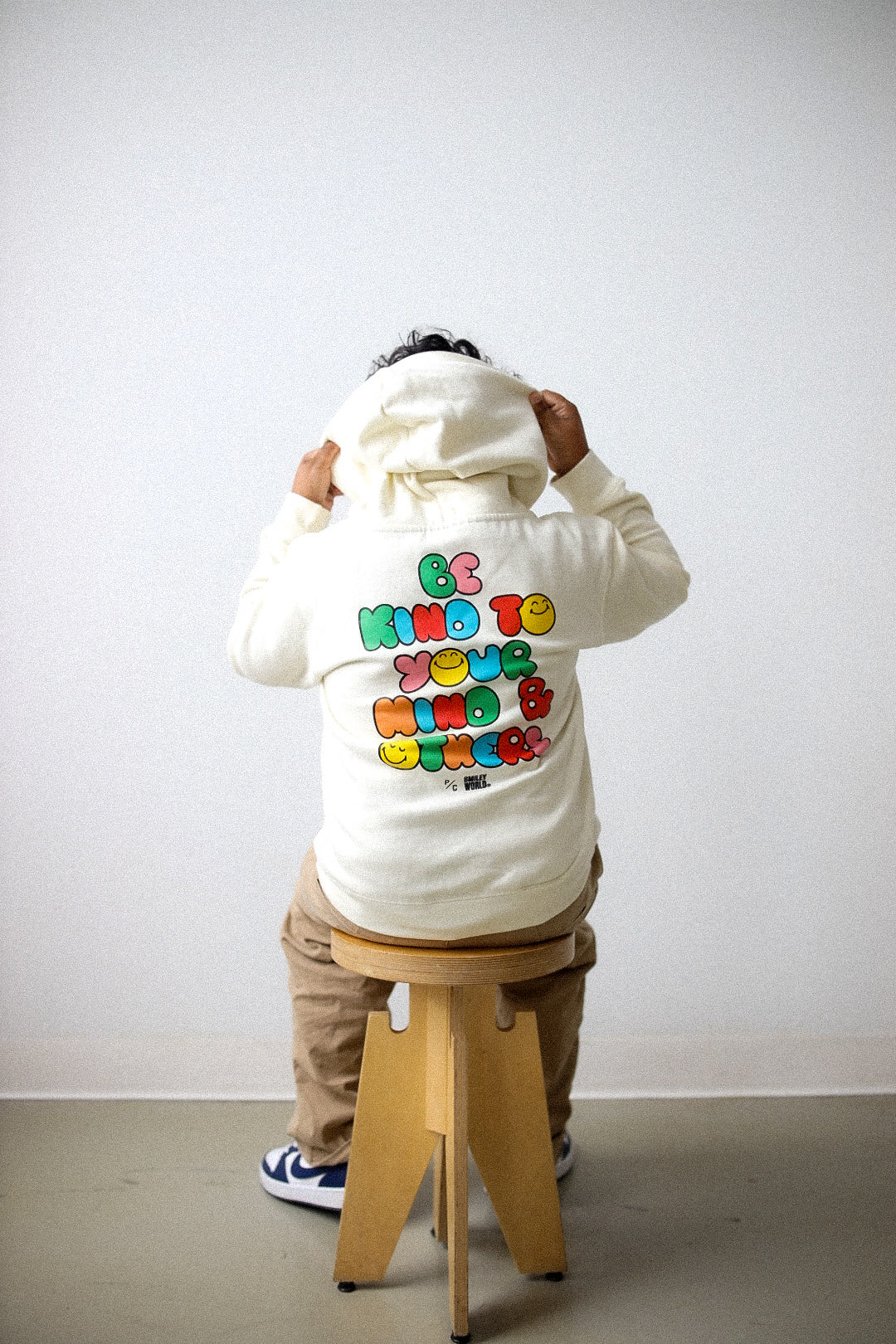 P/C x SmileyWorld "Be Kind To Your Mind & Others" Youth Heavyweight Hoodie  - Ivory