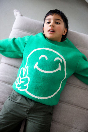 Pull en tricot épais pour jeunes P/C x SmileyWorld - Vert