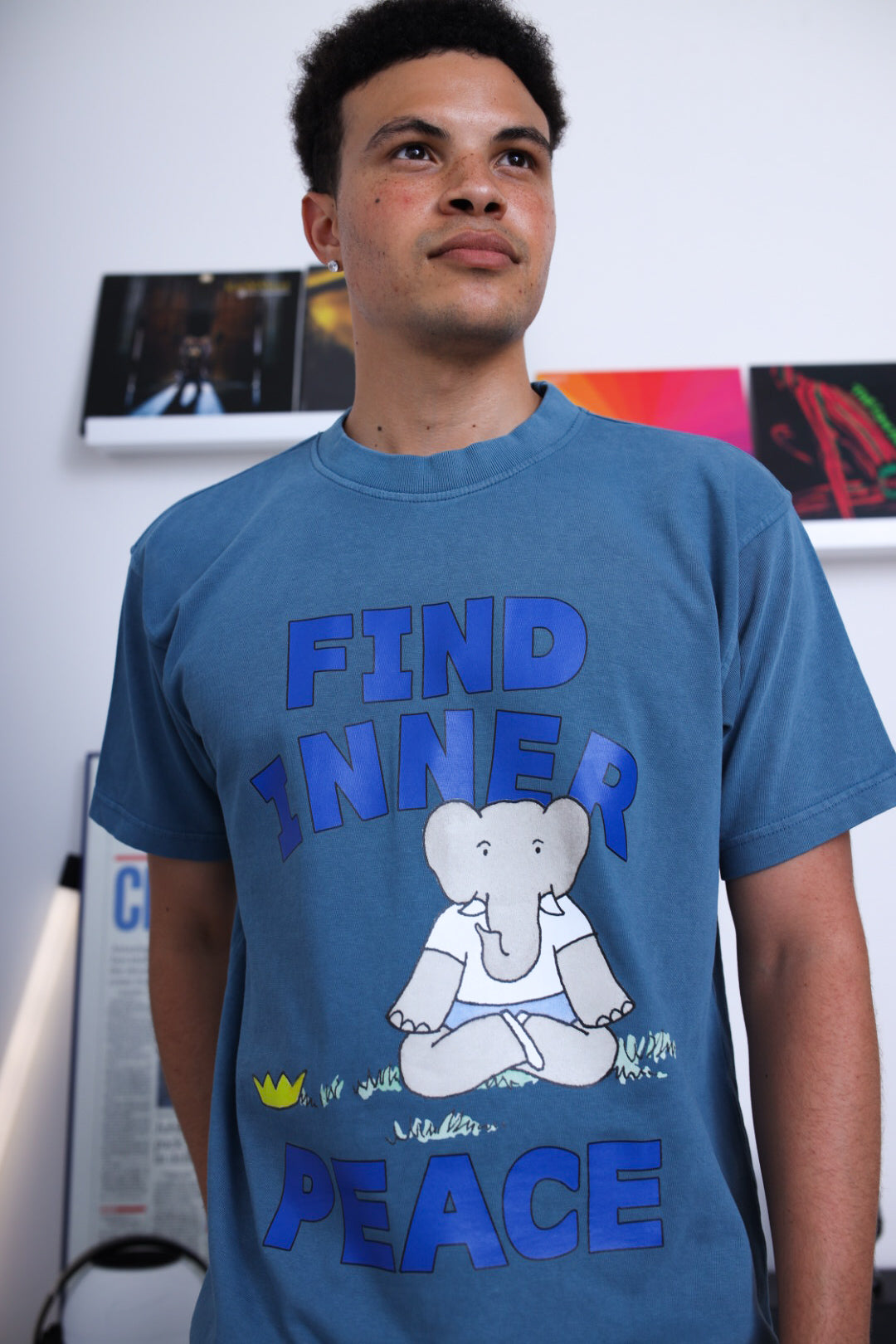 T-shirt épais teint en pièce P/C x Babar - Bleu galet