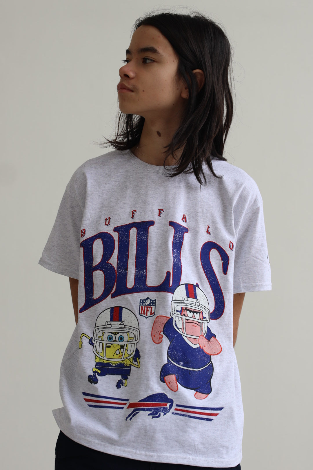 Buffalo Bills Spongebob & Patrick Rush Kids T-Shirt - Ash