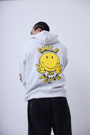 Sweat à capuche épais avec symbole de paix P/C x Smiley - Ash