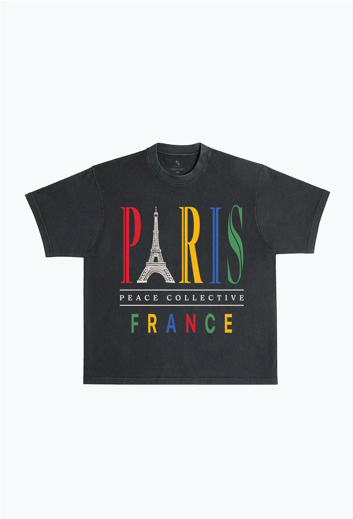 Schweres T-Shirt mit Garment-Dyed-Print „Paris Sketch“ - Schwarz