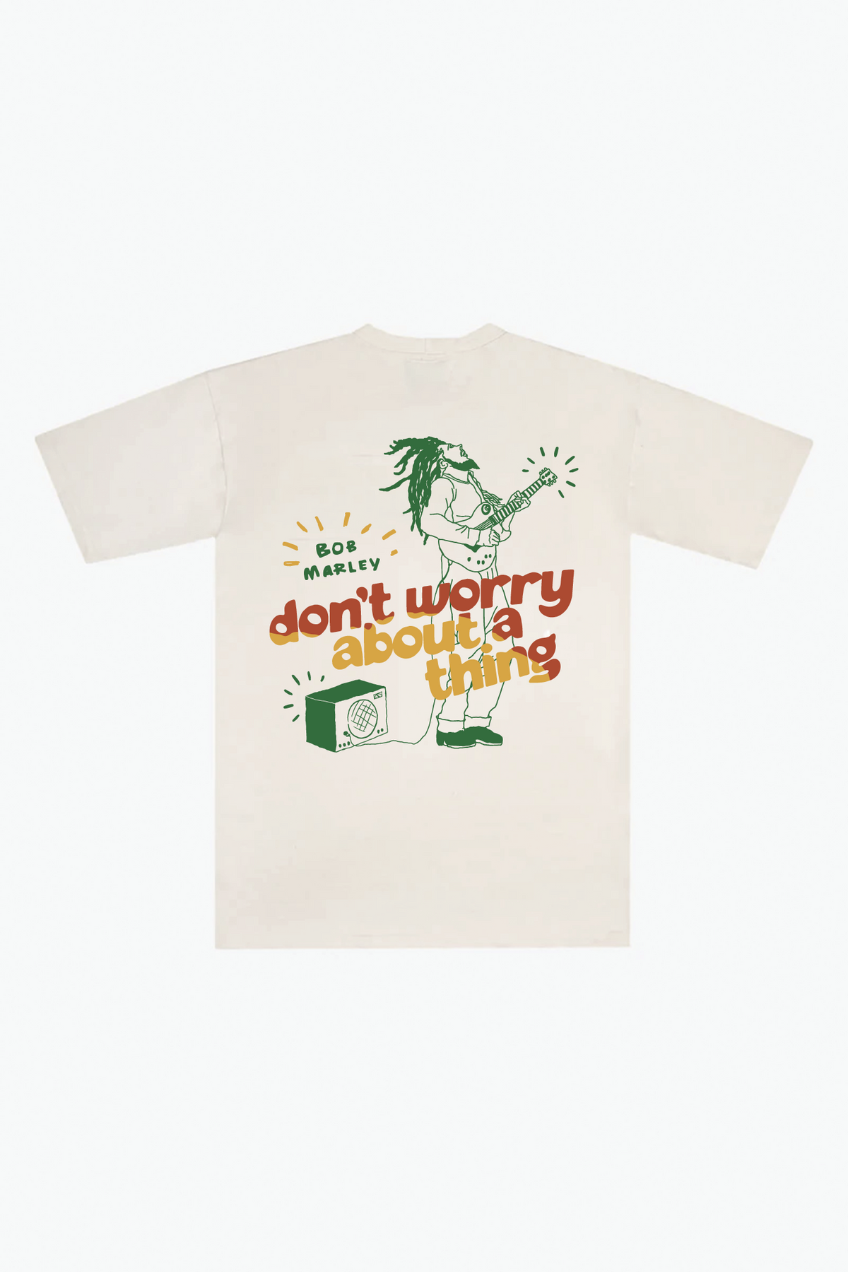 P/C x Bob Marley „Don't Worry“ Schweres T-Shirt – Elfenbein