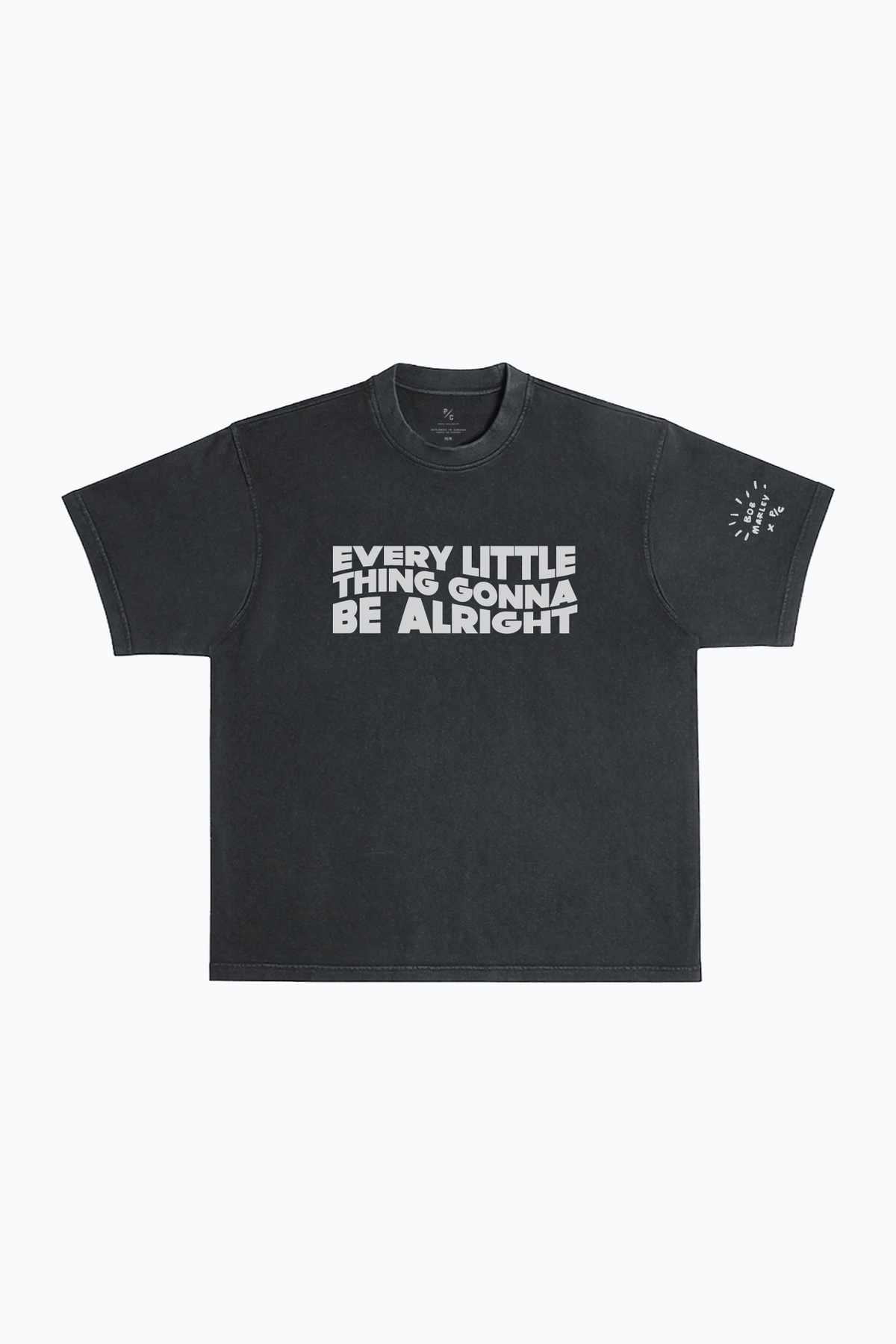 P/C x Bob Marley "Every Little Thing" Garment Dyed Heavyweight T-Shirt - Black