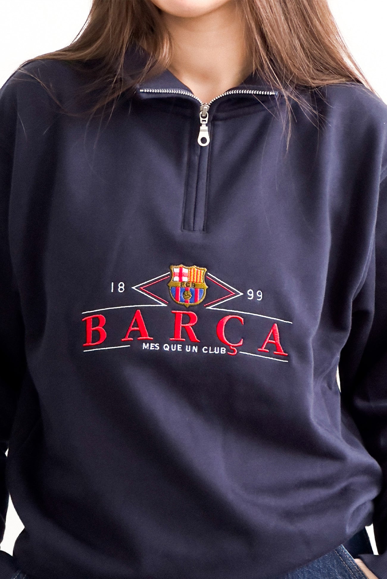 Sweat-shirt 1/4 Zip FC Barcelone - Bleu Marine