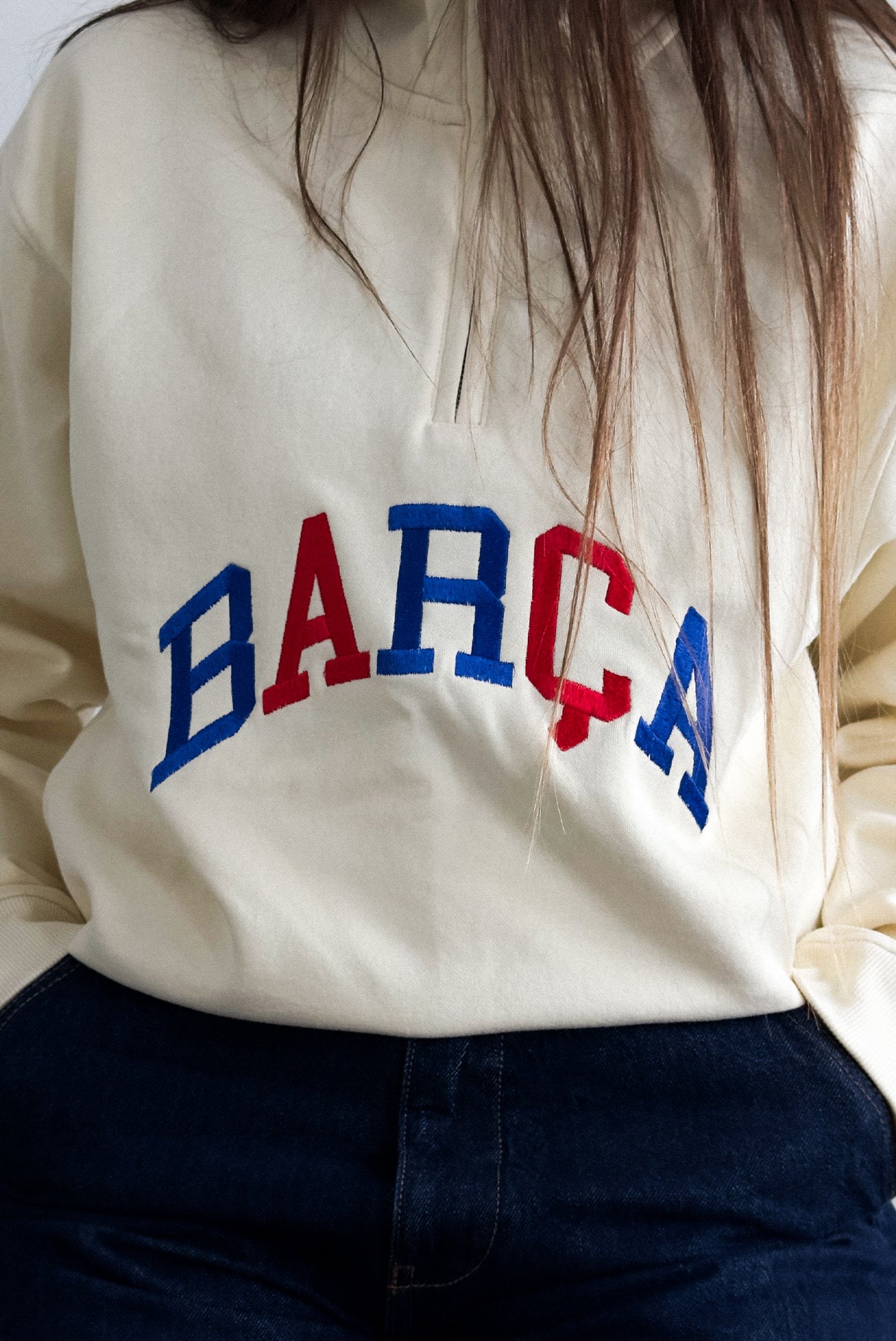 Sweat-shirt 1/4 Zip FC Barcelone - Ivoire