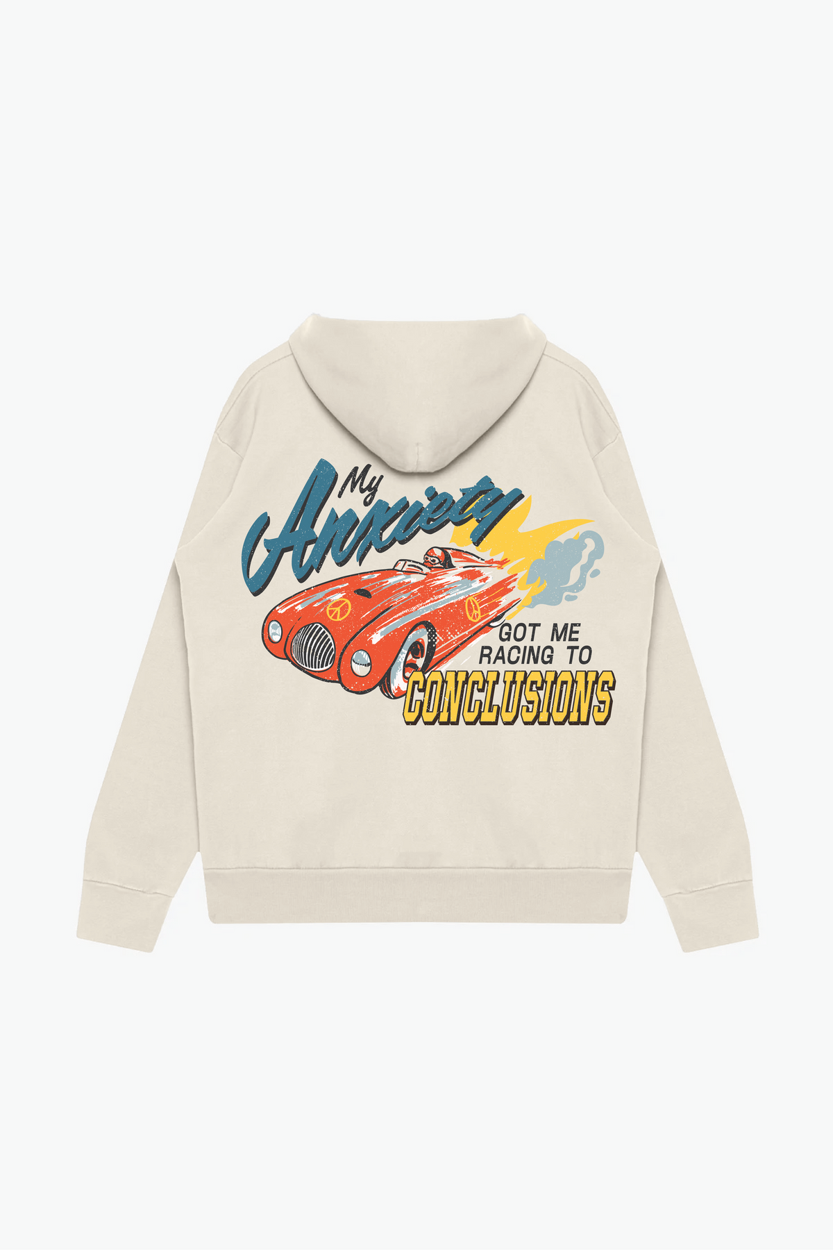 Anxiety Got Me Racing Schwerer Kapuzenpullover - Elfenbein