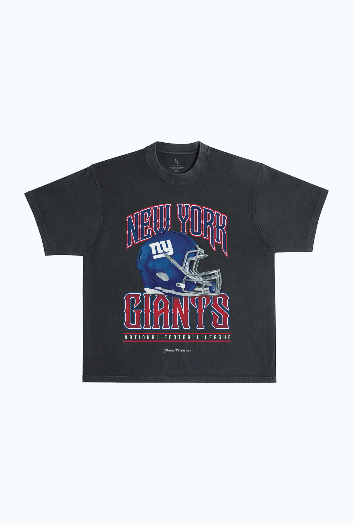 Schweres, stückgefärbtes T-Shirt mit Helm der New York Giants – Schwarz