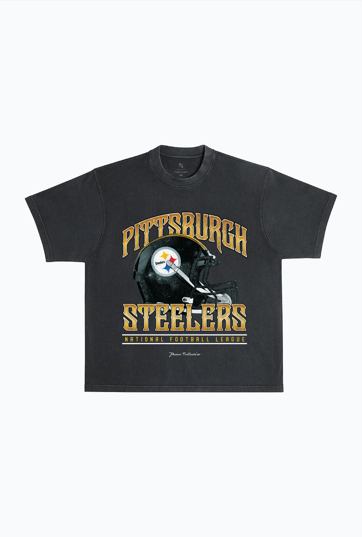 Pittsburgh Steelers Helmet Garment Dyed Heavyweight T-Shirt - Black