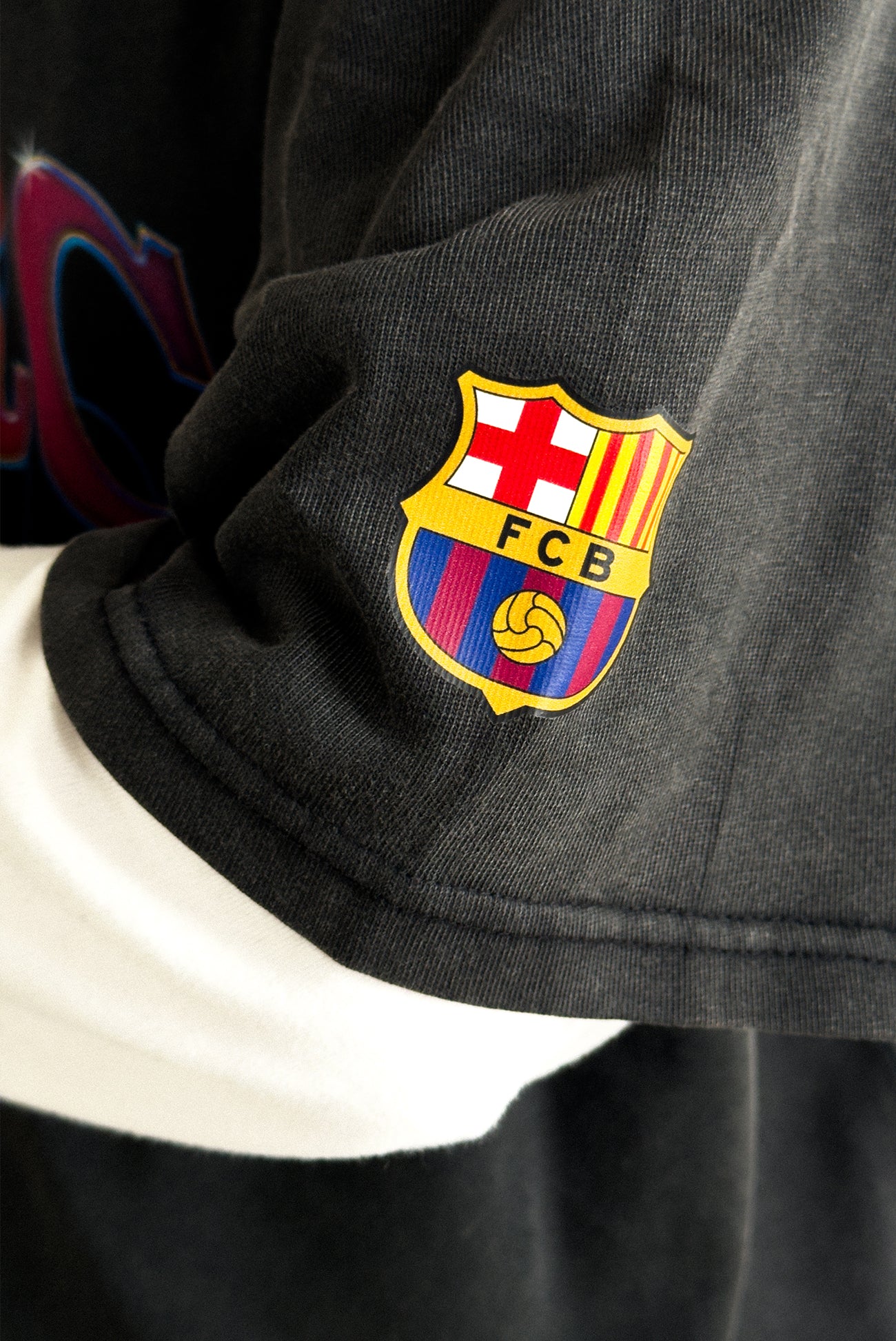 T-shirt épais teint en pièce FC Barcelone - Noir