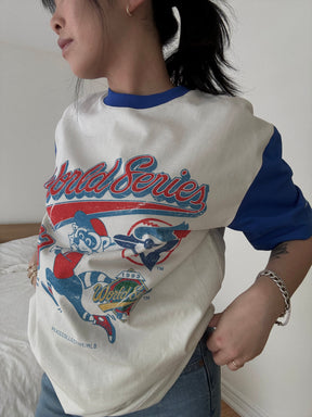 T-shirt raglan des Blue Jays de Toronto - Ivoire/Bleu roi