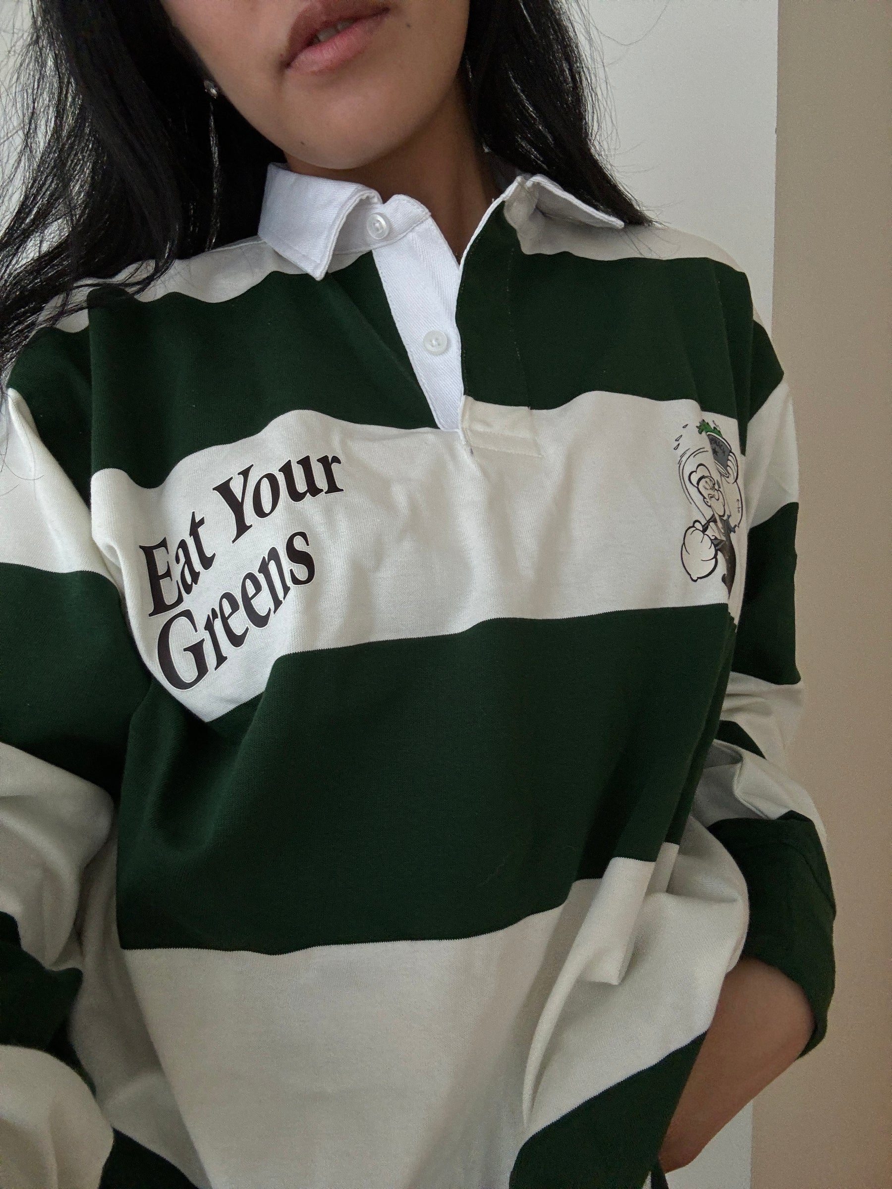 P/C x Popeye Eat Your Greens Rugby Polo - Green/Ivory