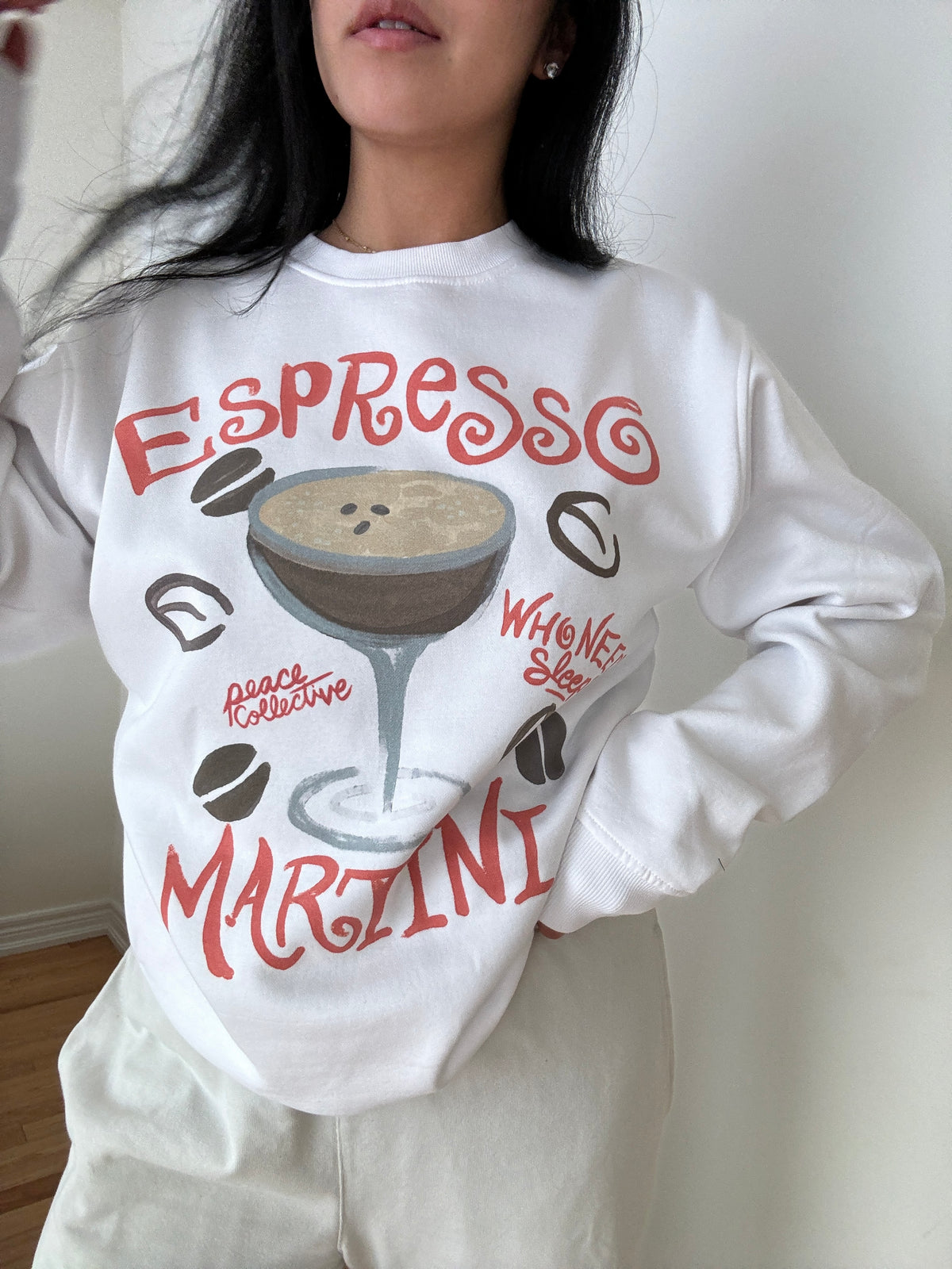 Espresso Martini Graphic Crewneck - White