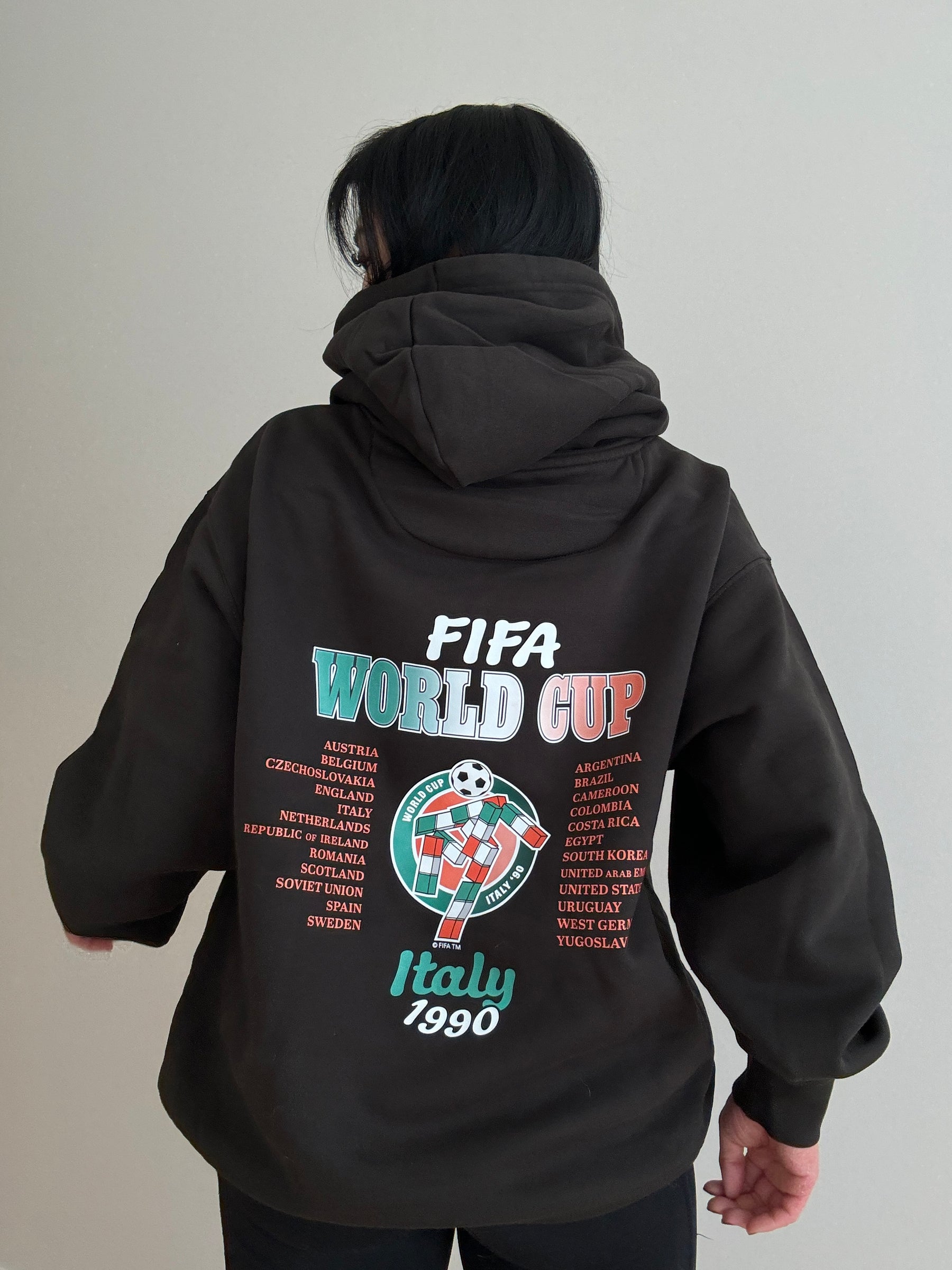 Sweat à capuche épais Coupe du Monde FIFA Italie 90 - Noir