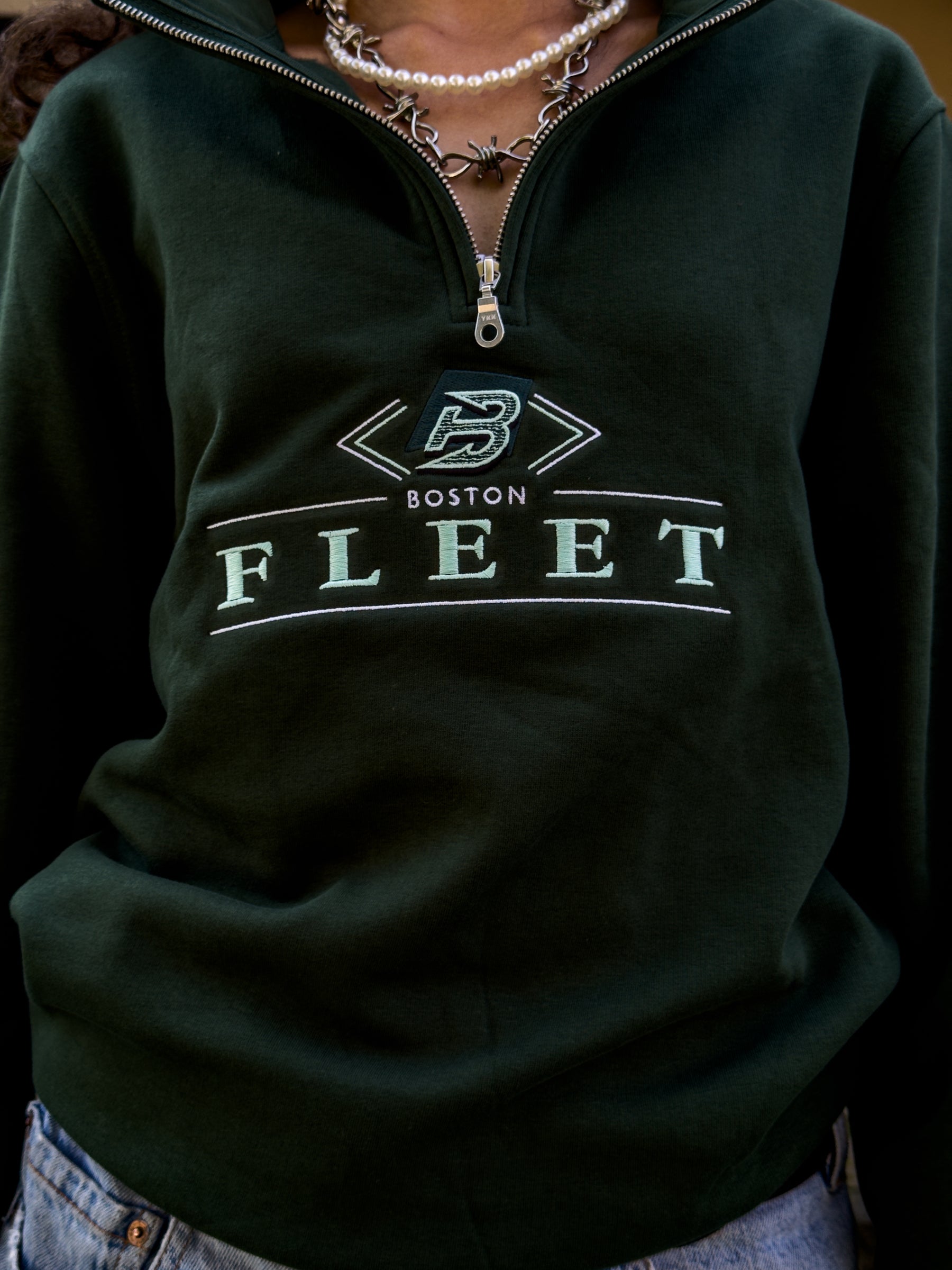 Boston Fleet - Sweat à capuche à fermeture éclair 1/4 - Vert