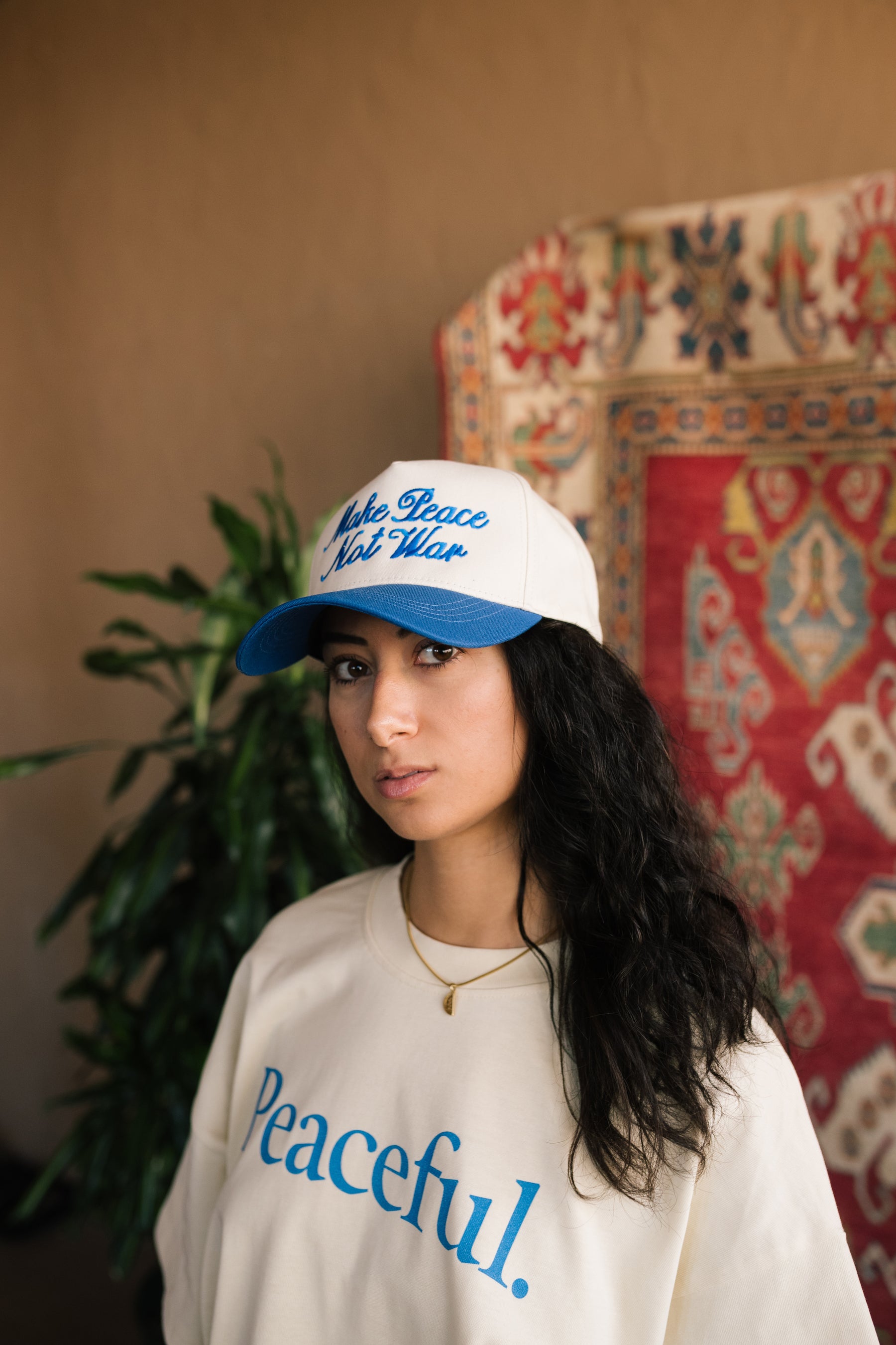 Make Peace, Not War A-Frame Cap - Royal / Ivory