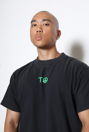 "Peace and Love" Script Heavyweight T-Shirt - Black