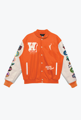 Women Run the Court Letterman Jacket - Orange/Ivory