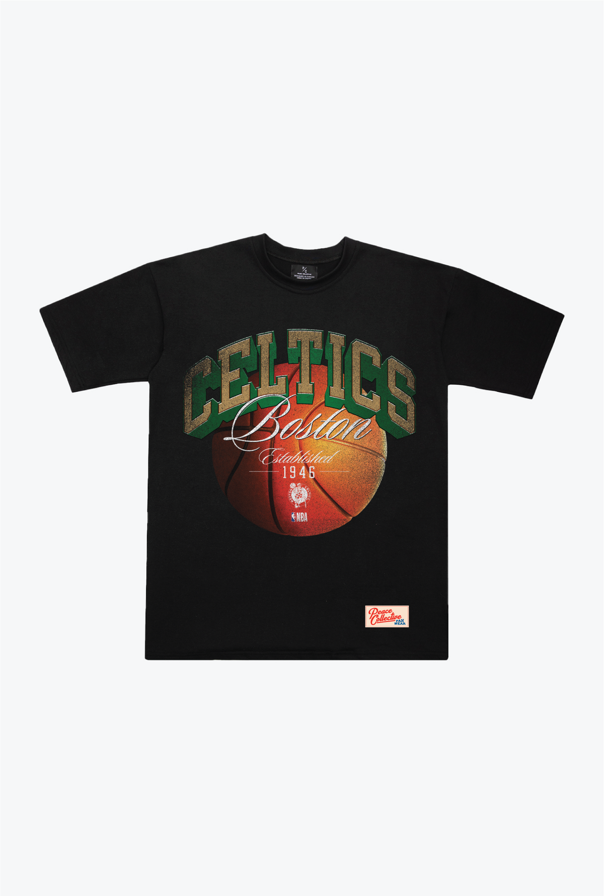 Schweres T-Shirt mit Boston Celtics-Schriftzug – Schwarz