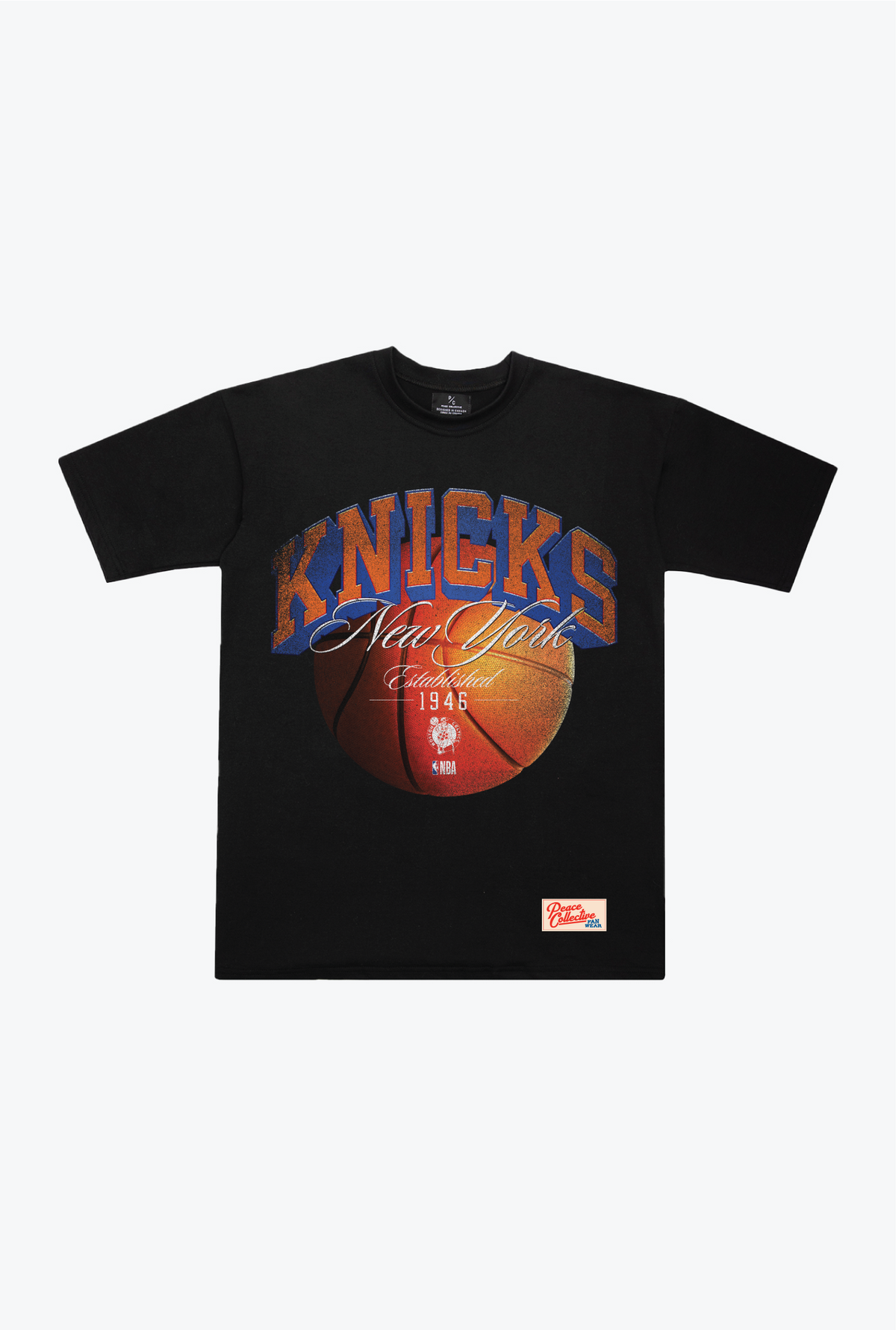 Schweres T-Shirt mit New York Knicks-Schriftzug – Schwarz