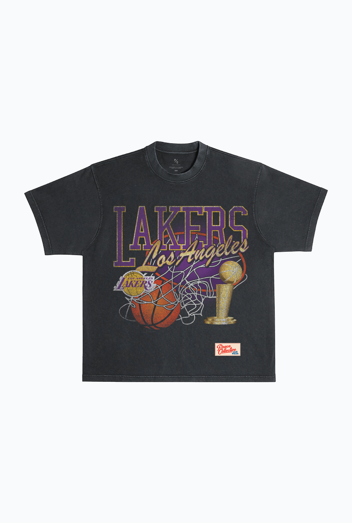 Schweres Swish-T-Shirt mit Garment-Dyed-Muster der Los Angeles Lakers – Schwarz