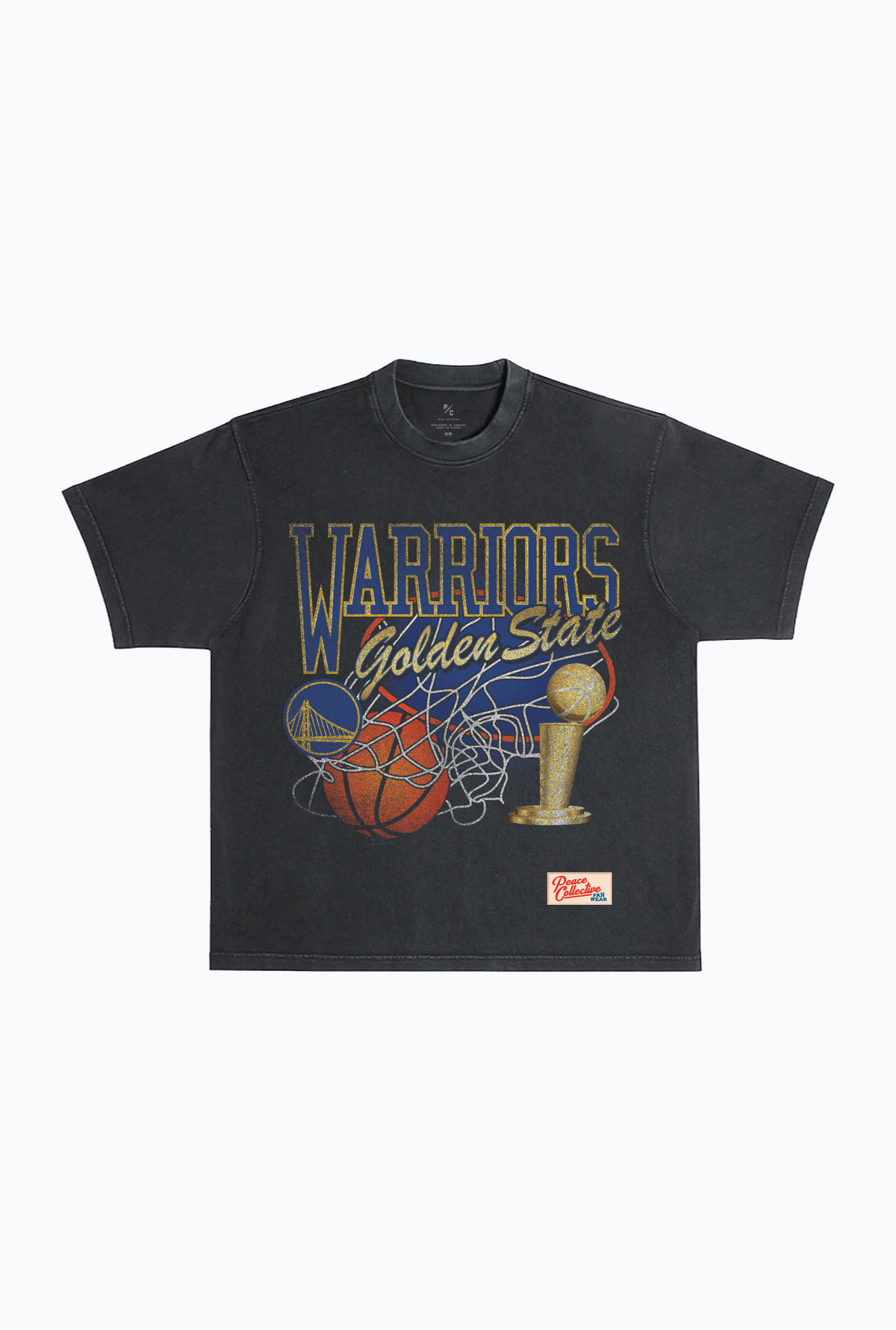 Golden State Warriors Swish Schweres, stückgefärbtes T-Shirt – Schwarz