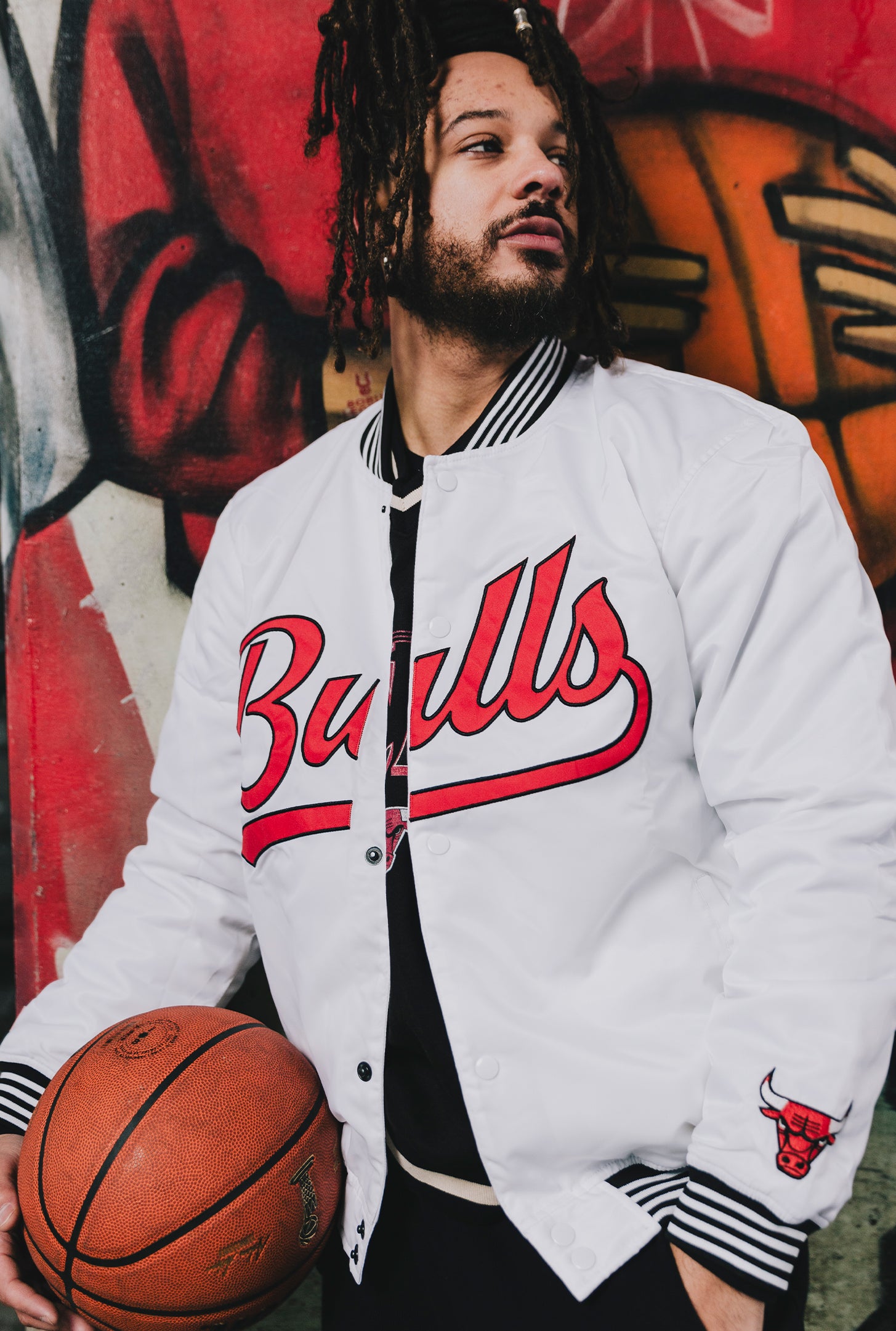 Chicago Bulls Nylon Varsity Jacket - White