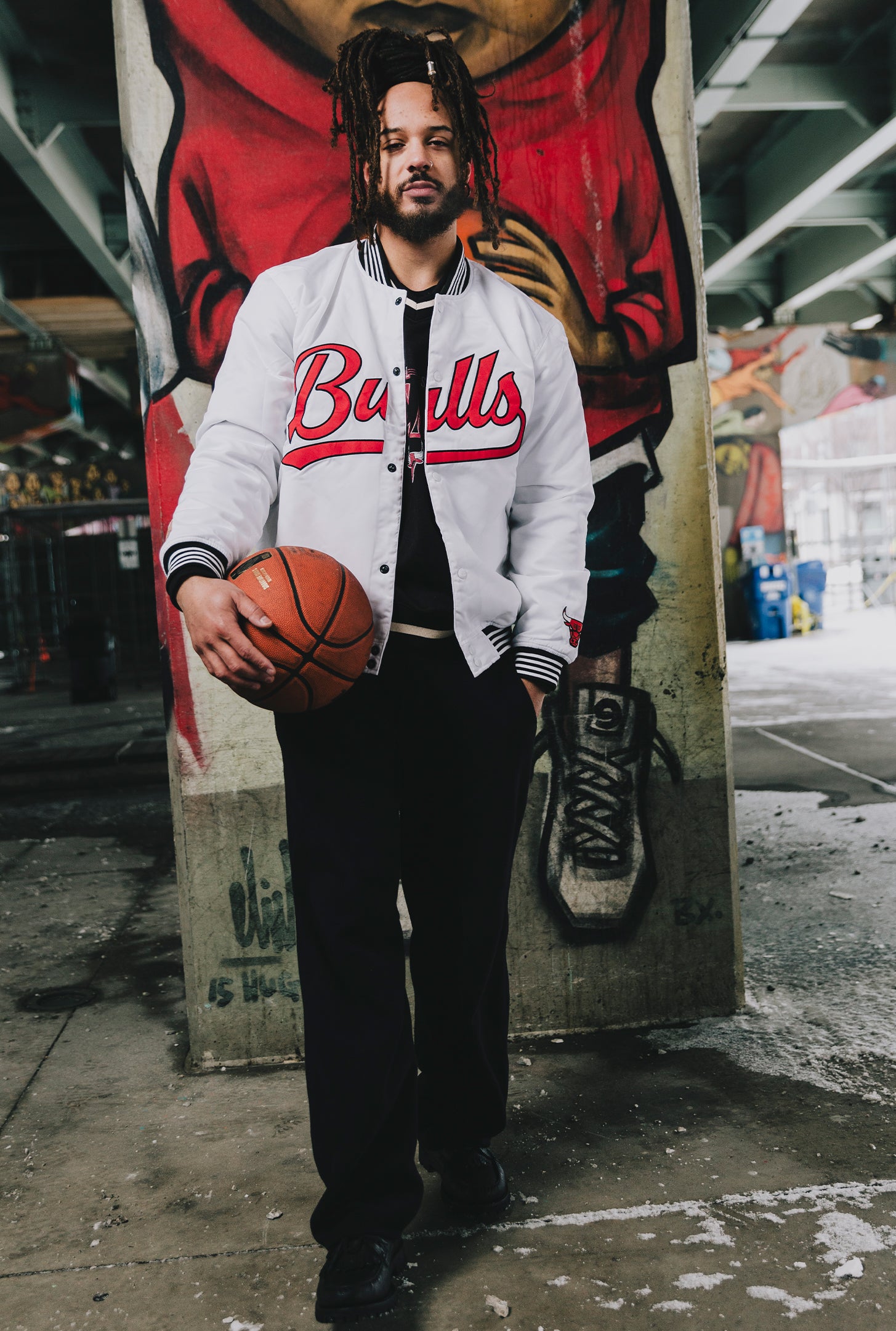 Chicago Bulls Nylon Varsity Jacket - White