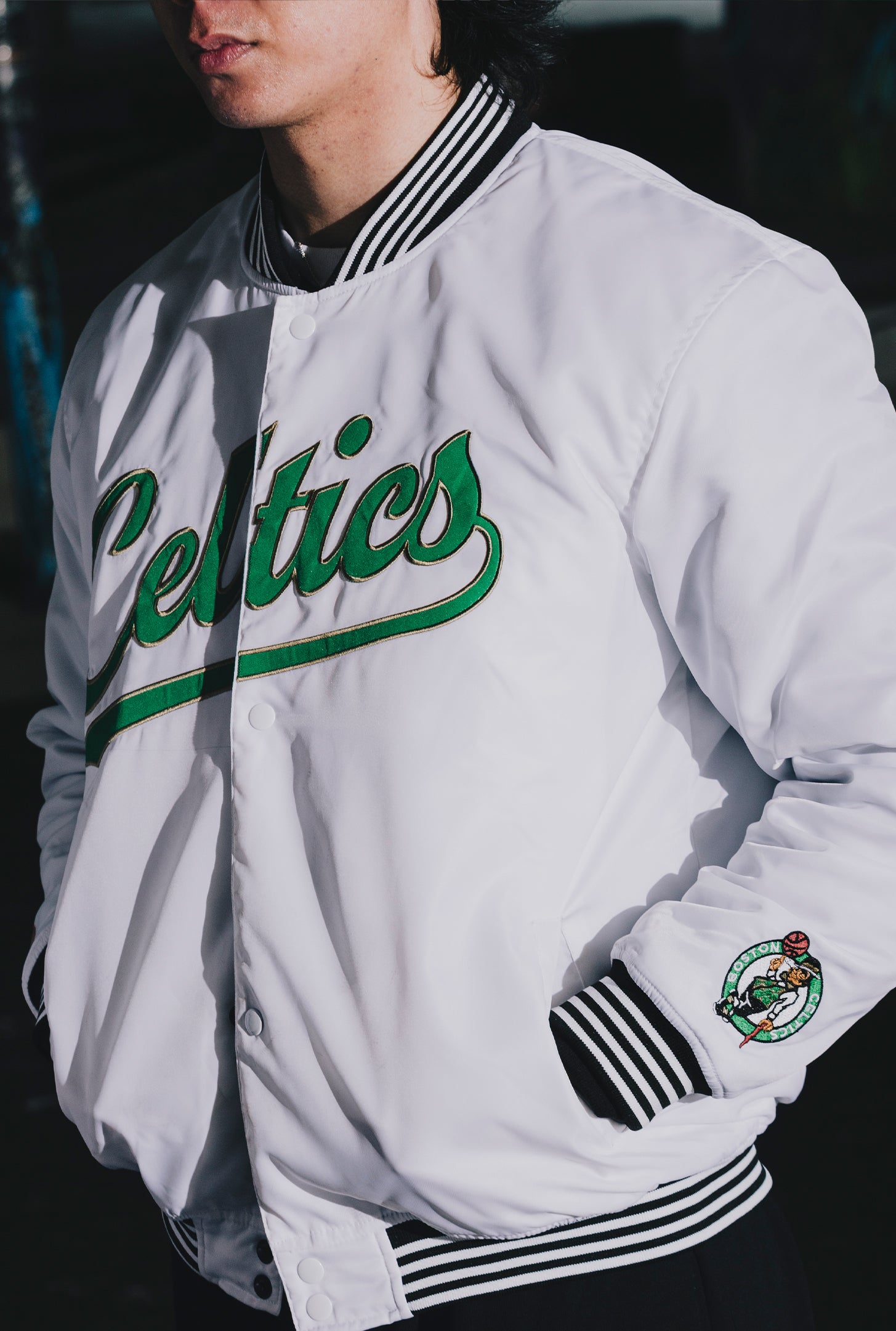 Boston Celtics Nylon Varsity Jacket - White