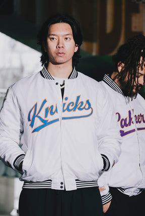 New York Knicks Nylon Varsity Jacket - White