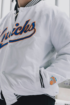 New York Knicks Nylon Varsity Jacket - White