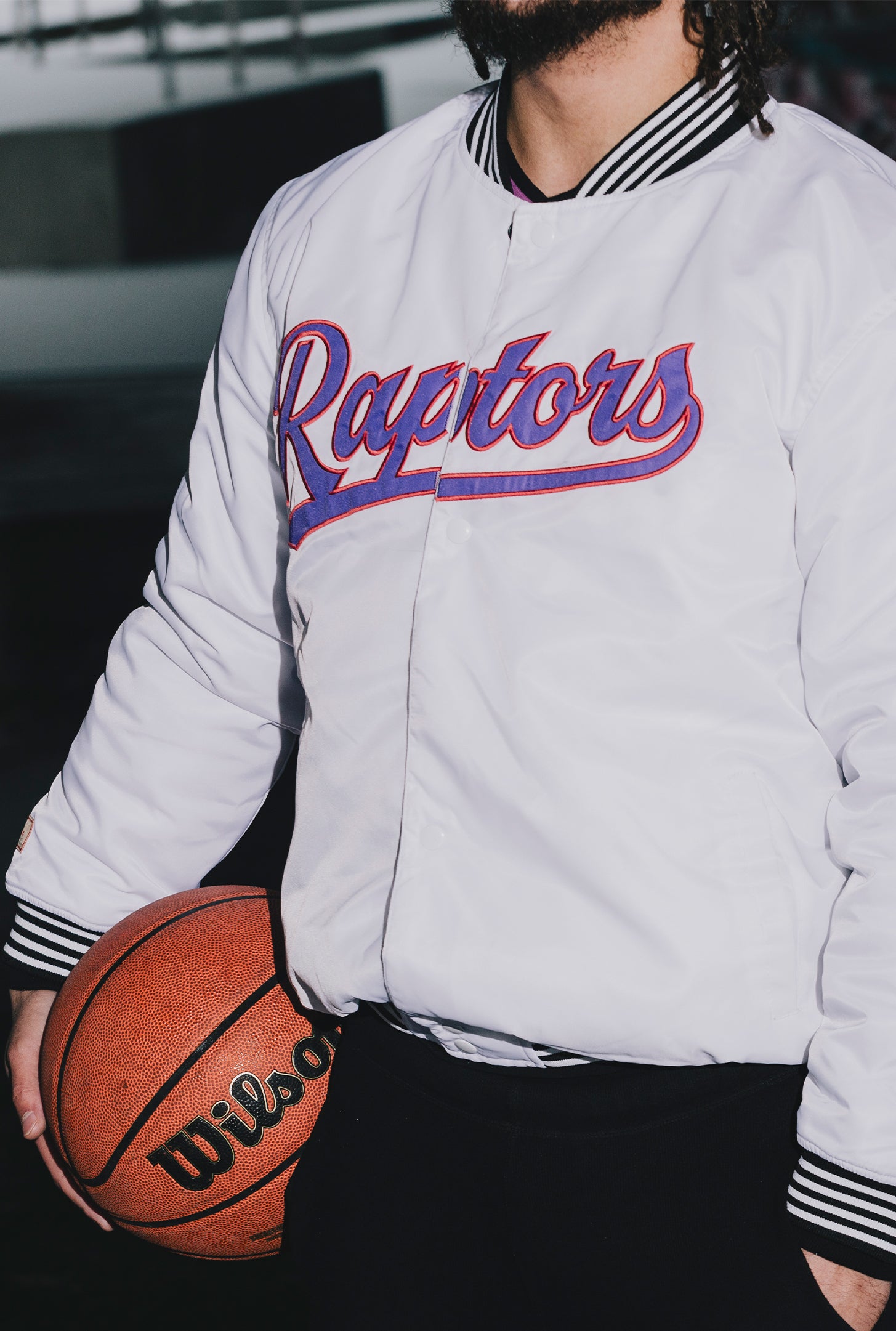 Toronto Raptors Nylon Varsity Jacket - White