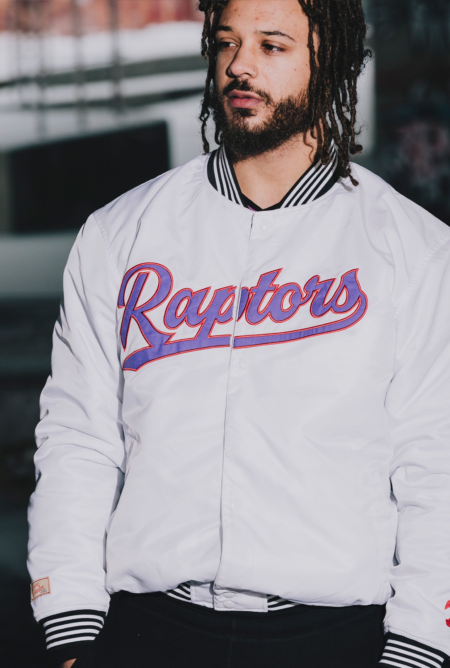 Toronto Raptors Nylon Varsity Jacket - White