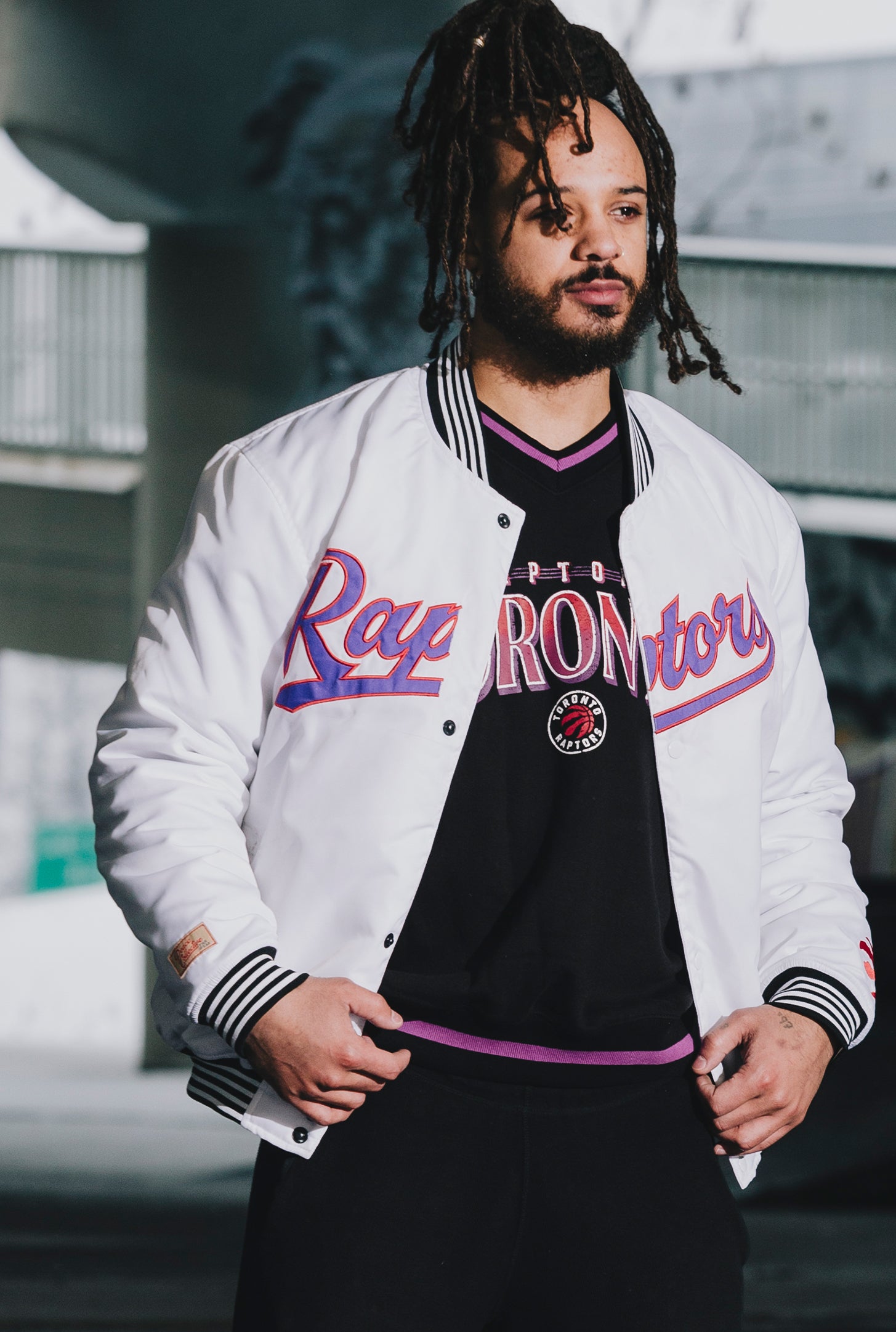 Toronto Raptors Nylon Varsity Jacket - White