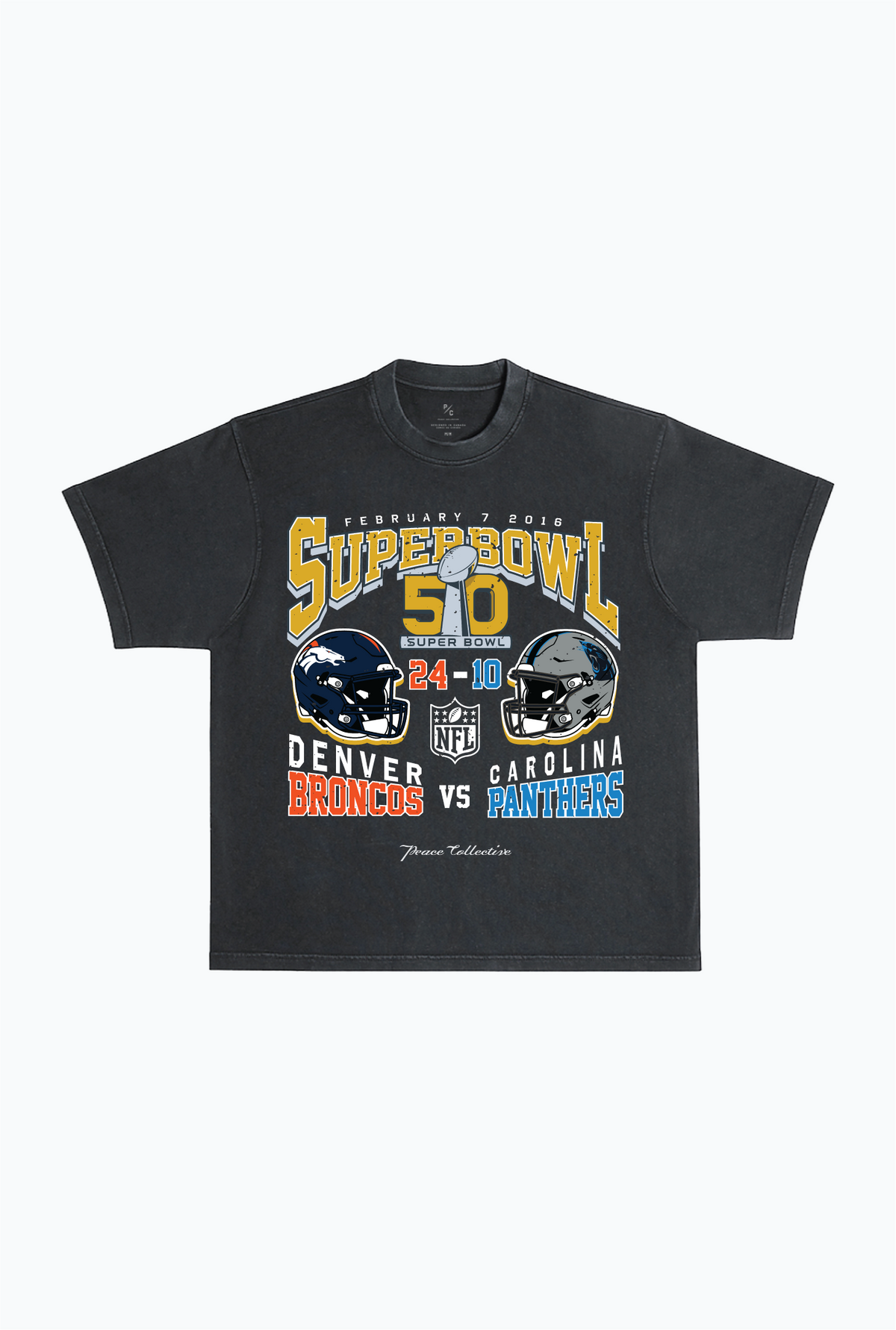 Super Bowl 50: Denver Broncos vs. Carolina Panthers, schweres, stückgefärbtes T-Shirt – Schwarz 