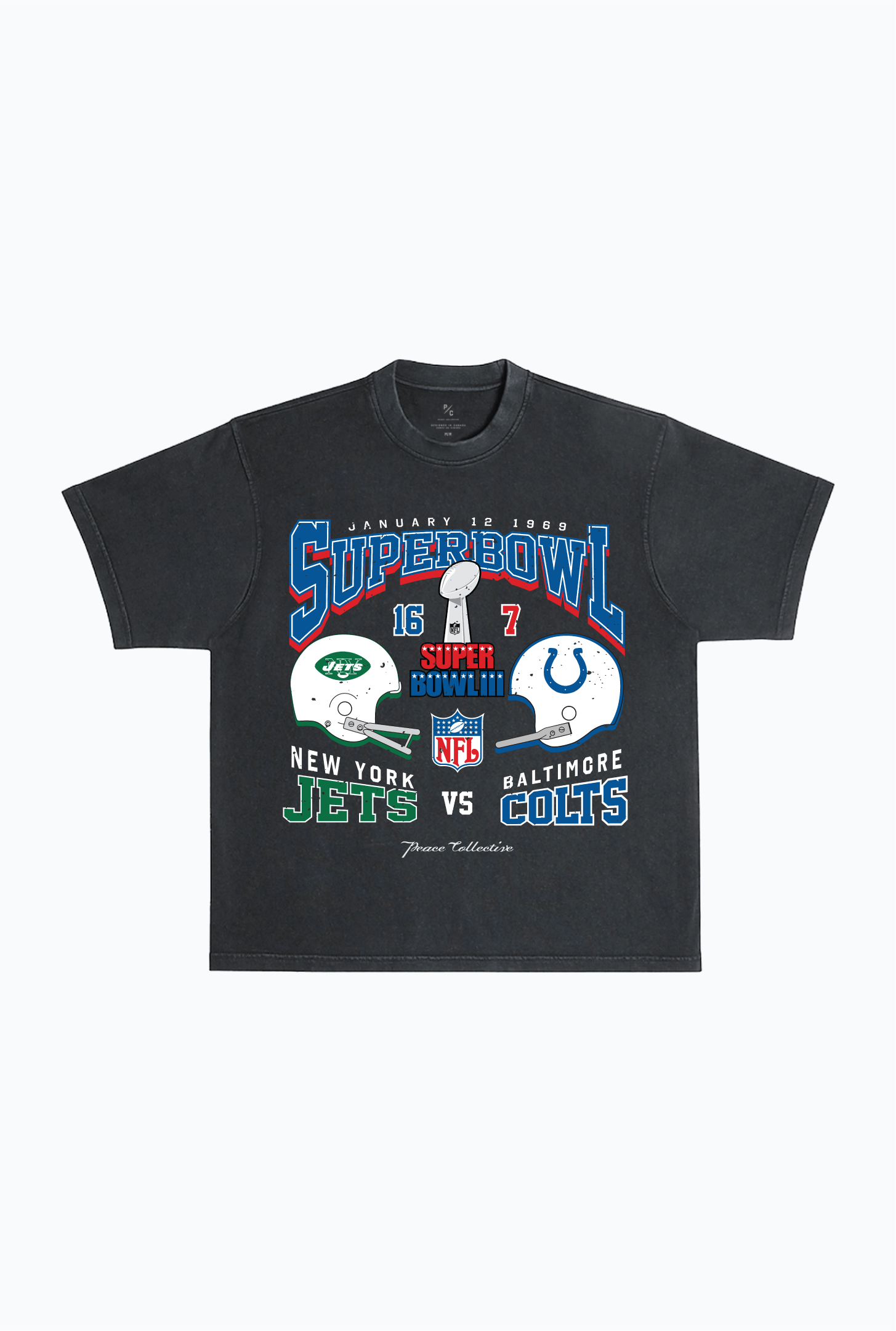 Super Bowl III: New York Jets vs. Baltimore Colts Garment Dyed Heavyweight T-Shirt - Black