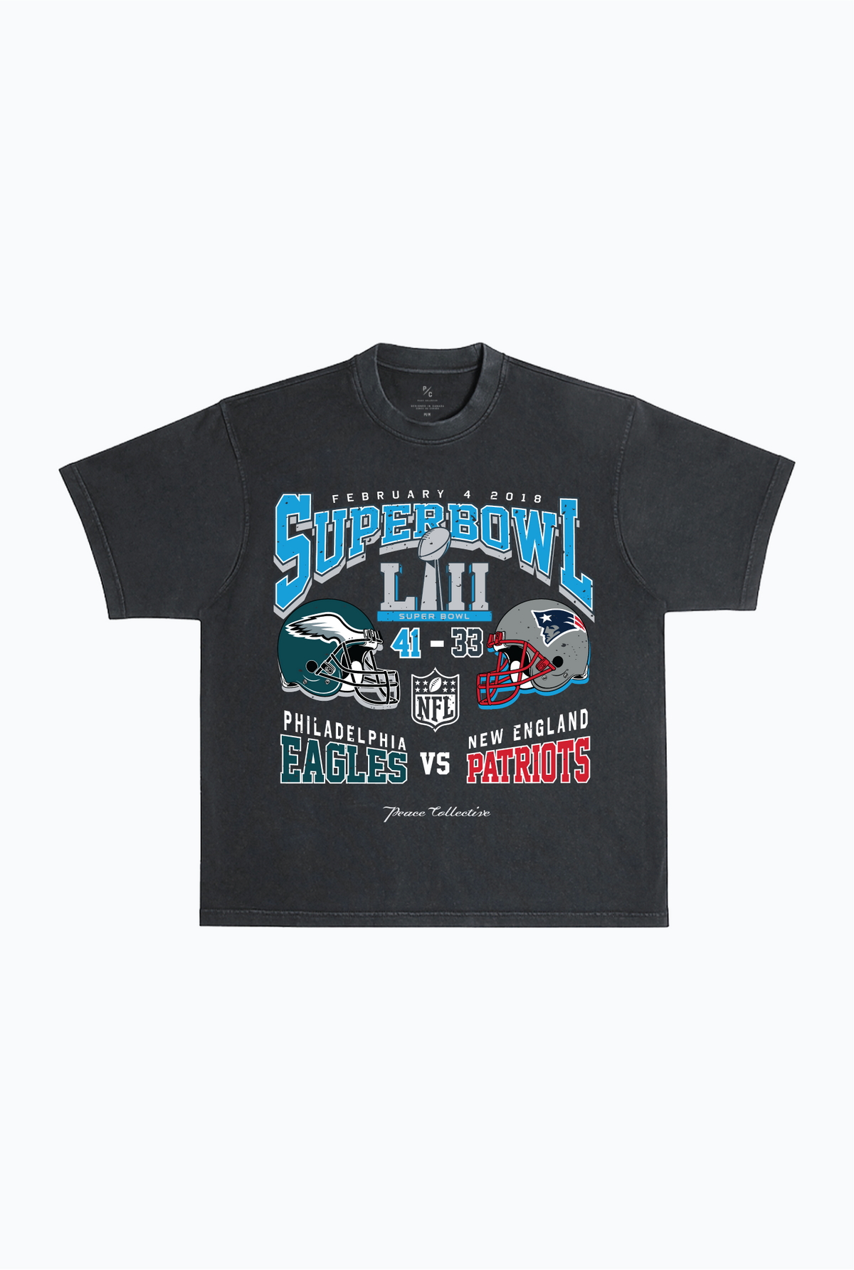 Super Bowl LII: Philadelphia Eagles vs New England Patriots Garment Dyed Heavyweight T-Shirt - Black