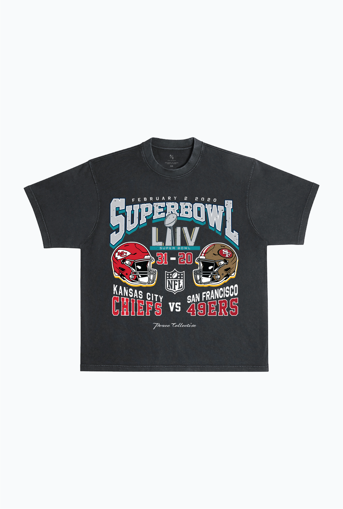 Super Bowl LIV: Kansas City Chiefs vs. San Francisco 49ers, schweres, stückgefärbtes T-Shirt – Schwarz 