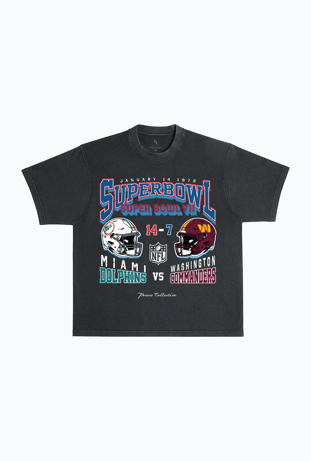 Super Bowl VII: Miami Dolphins vs. Washington Redskins, schweres, stückgefärbtes T-Shirt – Schwarz 