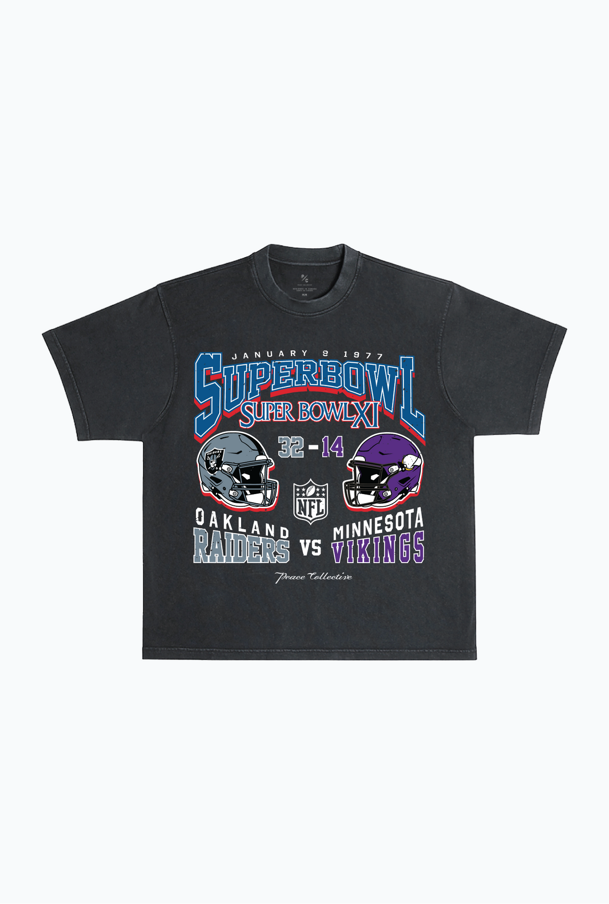 Super Bowl XI : Oakland Raiders contre Minnesota Vikings T-shirt épais teint en pièce - Noir 