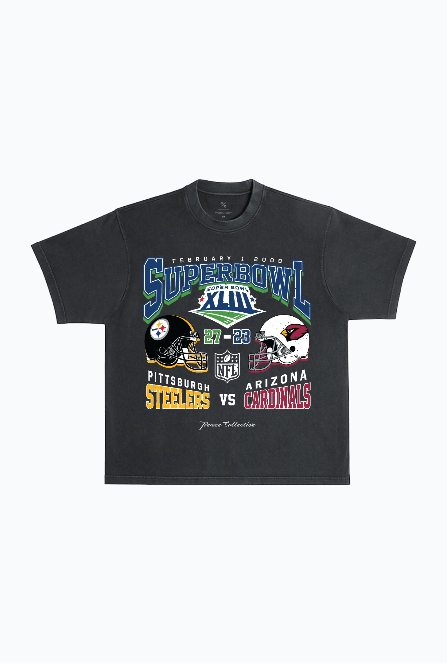 Super Bowl XLIII: Pittsburgh Steelers vs Arizona Cardinals Garment Dyed Heavyweight T-Shirt - Black