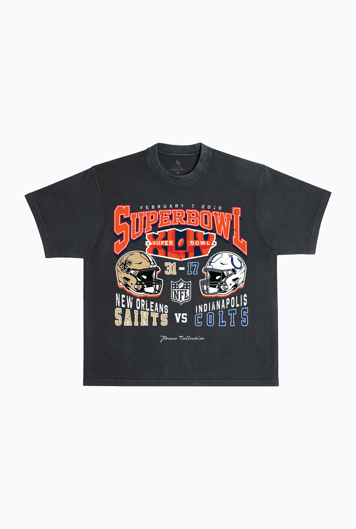 Super Bowl XLIV : T-shirt épais teint en pièce New Orleans Saints vs Indianapolis Colts - Noir 