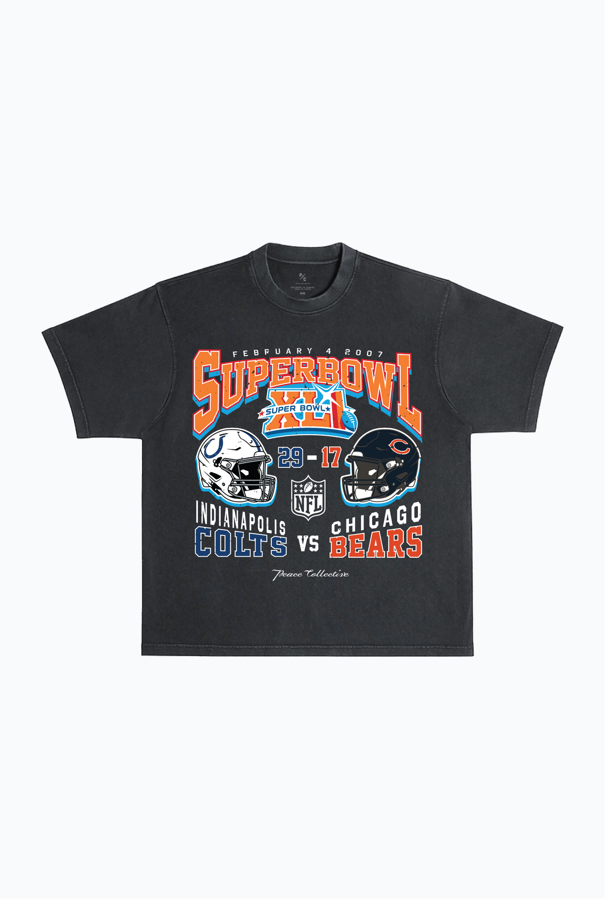 Super Bowl XLI: Indianapolis Colts vs Chicago Bears Garment Dyed Heavyweight T-Shirt - Black