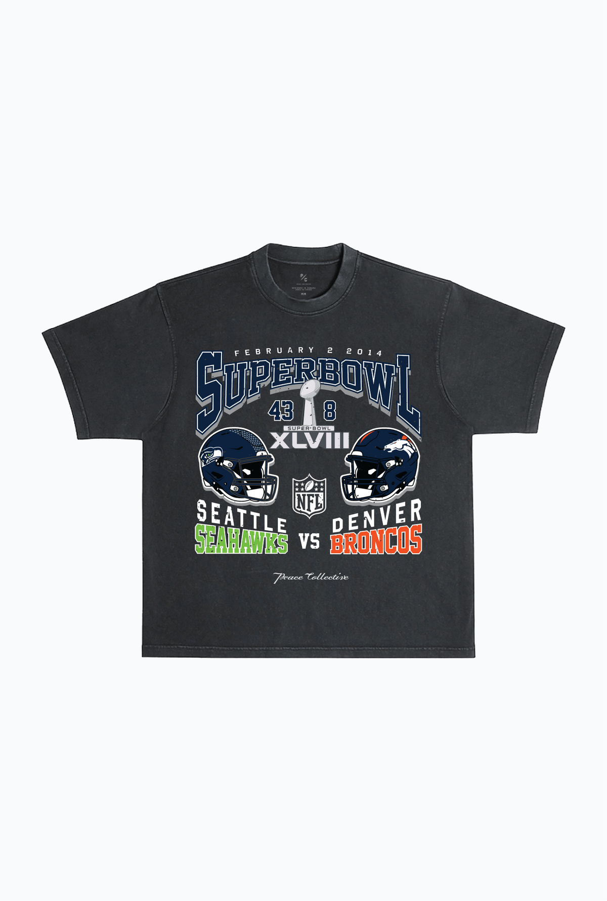 Super Bowl XLVIII: Seattle Seahawks vs. Denver Broncos, schweres, stückgefärbtes T-Shirt – Schwarz 