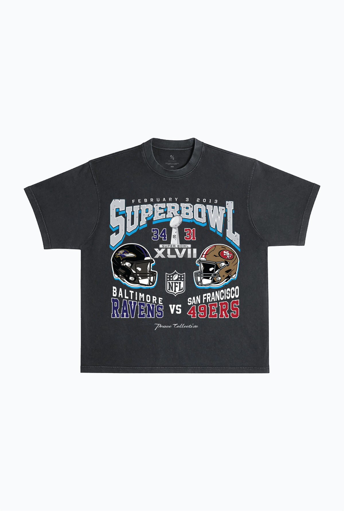 Super Bowl XLVII: Baltimore Ravens vs. San Francisco 49ers – Schweres, stückgefärbtes T-Shirt – Schwarz