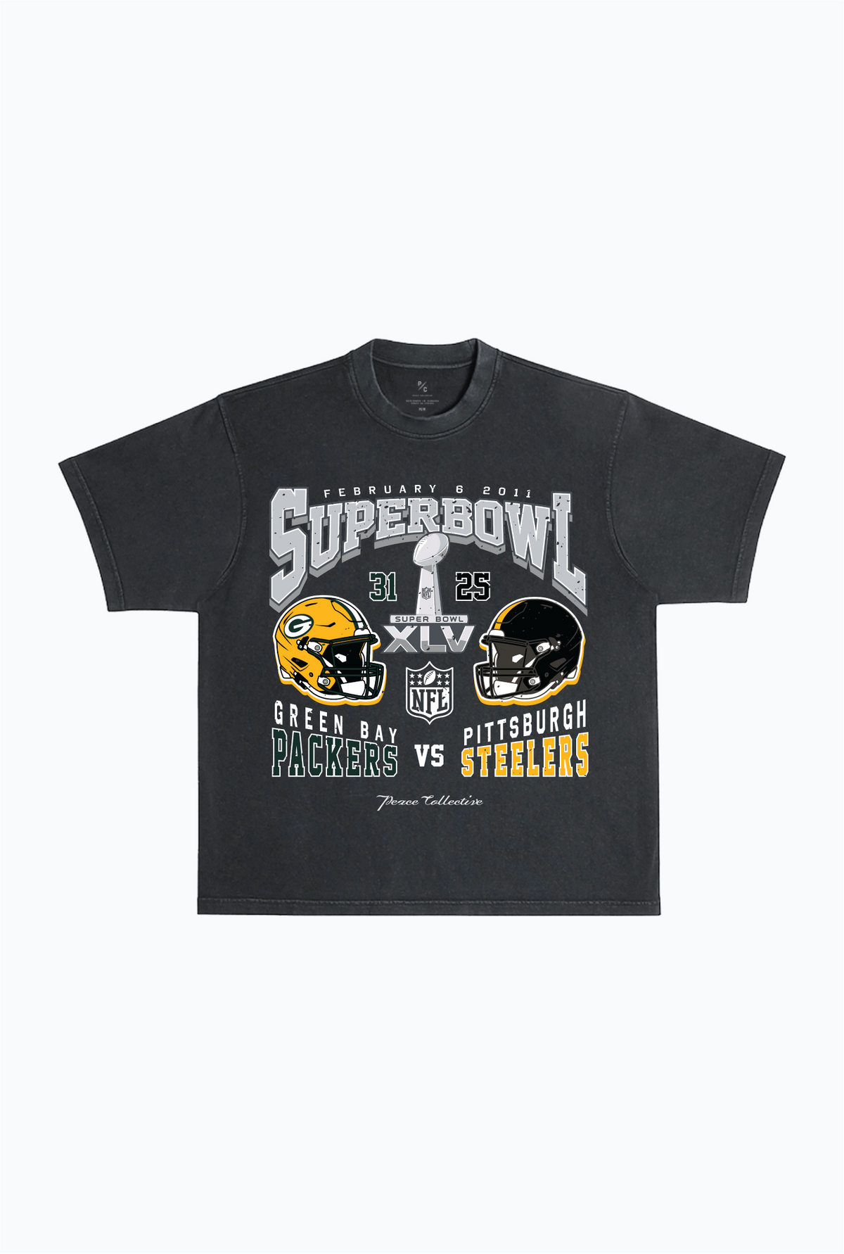 Super Bowl XLV: Green Bay Packers vs Pittsburgh Steelers Garment Dyed Heavyweight T-Shirt - Black