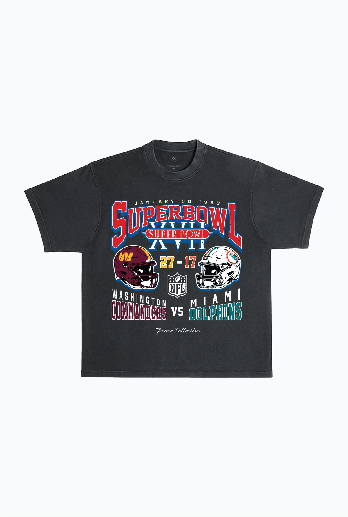 Super Bowl XVII: Washington Redskins vs. Miami Dolphins, schweres, stückgefärbtes T-Shirt – Schwarz 