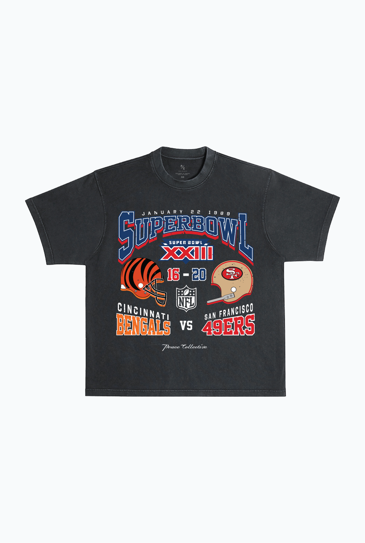 Super Bowl XXIII: San Francisco 49ers vs Cincinnati Bengals Garment Dyed Heavyweight T-Shirt - Black