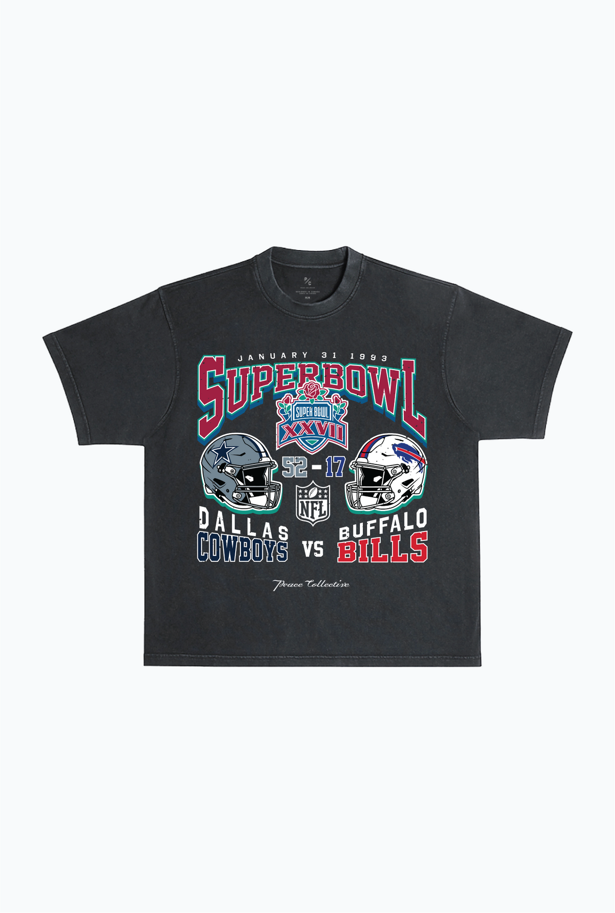 Super Bowl XXVII: Dallas Cowboys vs. Buffalo Bills, schweres, stückgefärbtes T-Shirt – Schwarz 