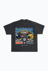 Super Bowl XXXII: Denver Broncos vs Green Bay Packers Garment Dyed Heavyweight T-Shirt - Black